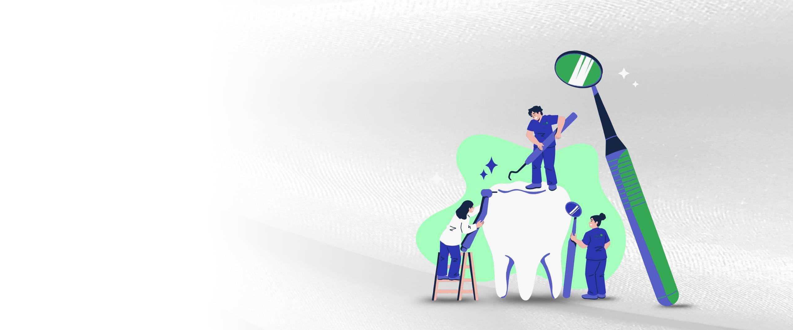 Illustration of dental professionals performing a tooth cleaning at Dandenong Dental Care clinic.